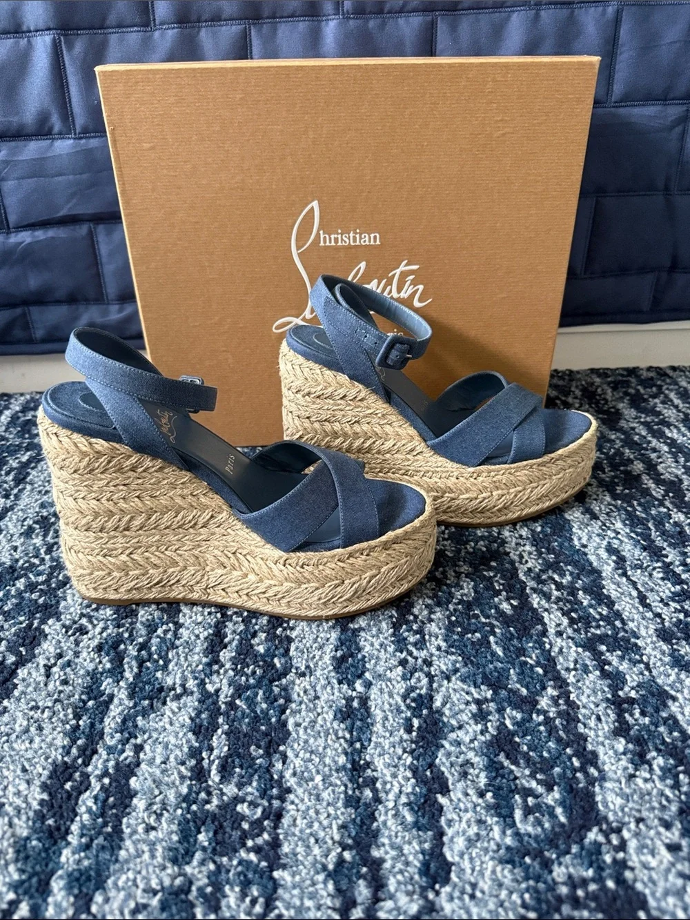 Christian Louboutin Mariza Zeppa 130 Denin Criss-Cross Espadrille Sandals